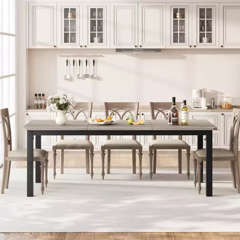 Table à manger rectangulaire de 78.7' pour 6-8 personnes, table moderne pour la cuisine et la salle à manger avec cadre en métal, table seule - gris