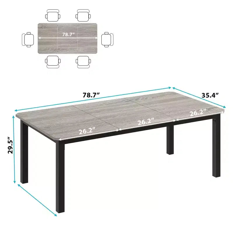 Mesa de comedor rectangular de 78.7' para 6-8 personas, mesa moderna para cocina y comedor con estructura metálica, solo la mesa - gris