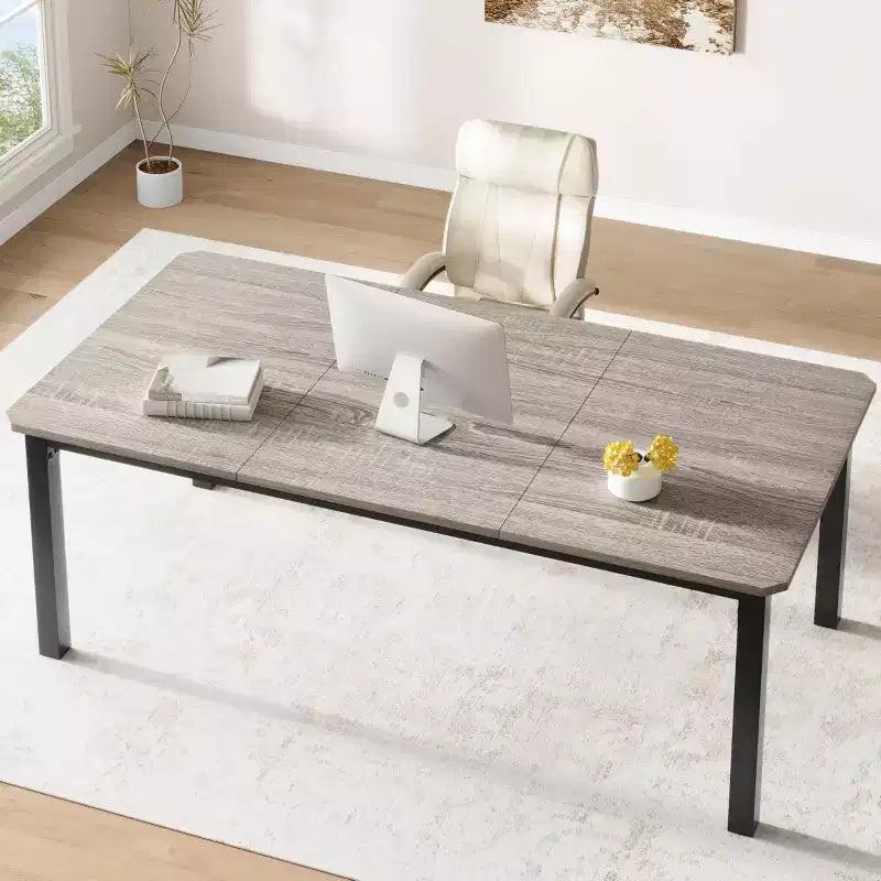Mesa de comedor rectangular de 78.7' para 6-8 personas, mesa moderna para cocina y comedor con estructura metálica, solo la mesa - gris