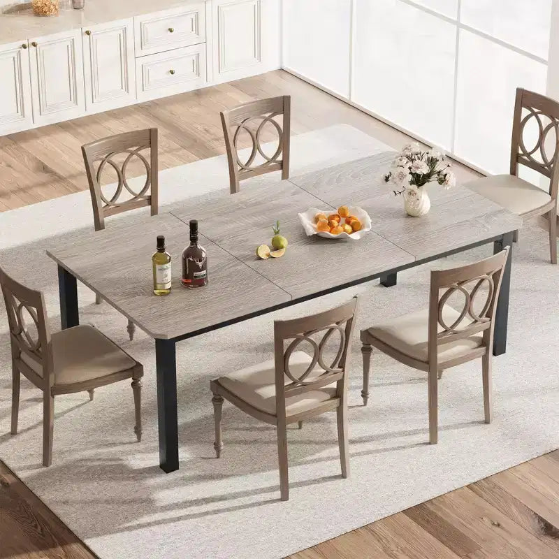 Mesa de comedor rectangular de 78.7' para 6-8 personas, mesa moderna para cocina y comedor con estructura metálica, solo la mesa - gris