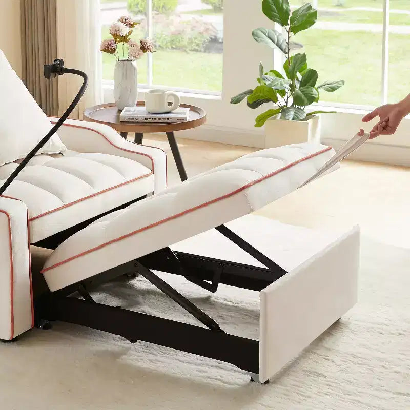 Sillón sofá convertible 3 en 1, sillón cama con respaldo ajustable, soporte para teléfono, USB y Type-C