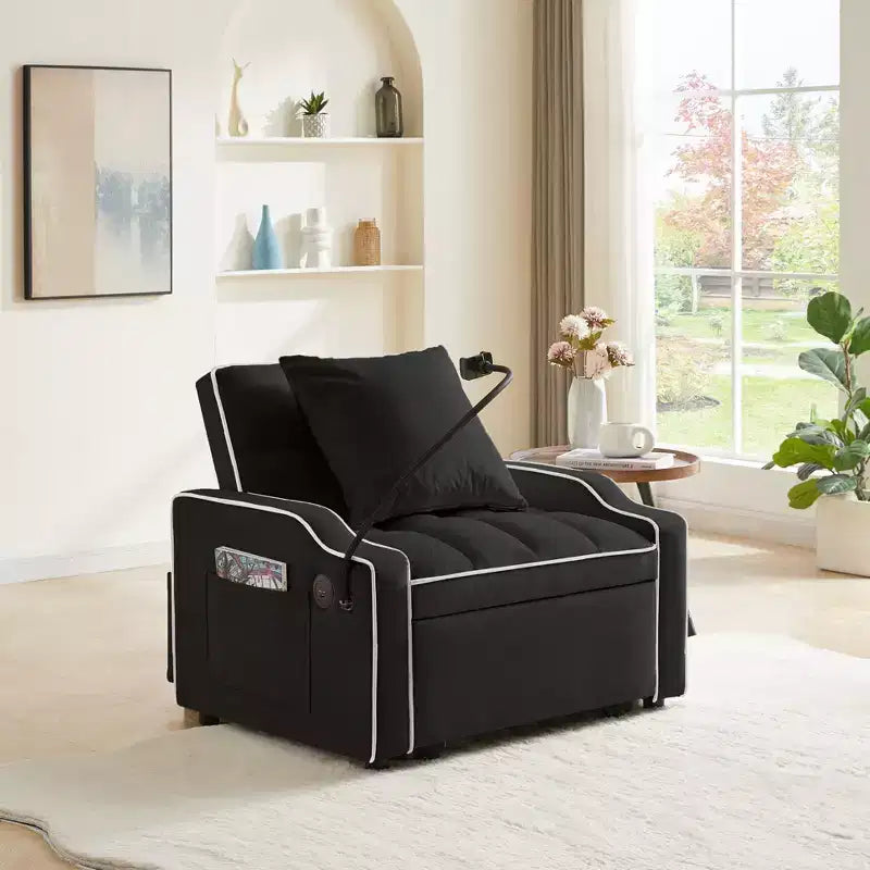 Sillón sofá convertible 3 en 1, sillón cama con respaldo ajustable, soporte para teléfono, USB y Type-C