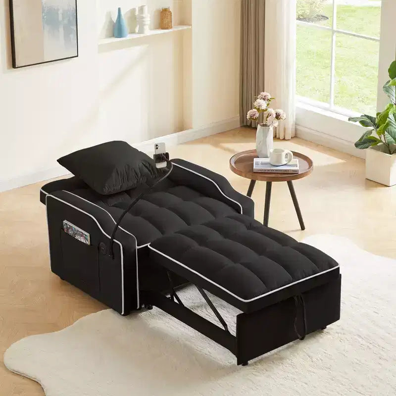 Sillón sofá convertible 3 en 1, sillón cama con respaldo ajustable, soporte para teléfono, USB y Type-C