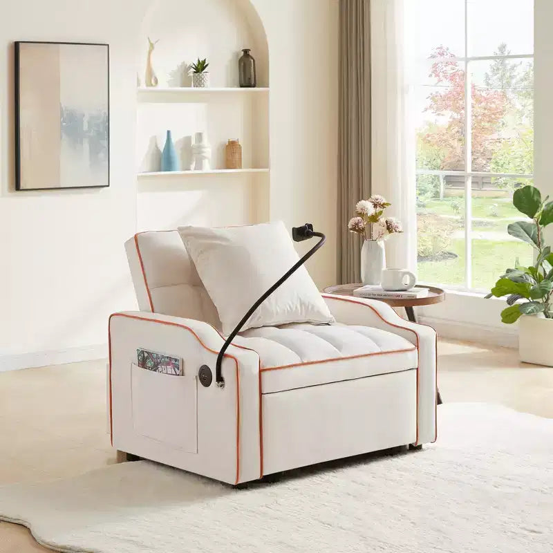 Sillón sofá convertible 3 en 1, sillón cama con respaldo ajustable, soporte para teléfono, USB y Type-C