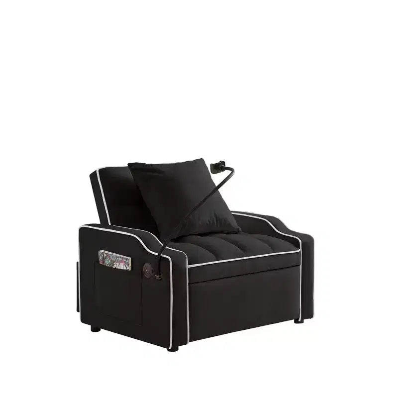 Sillón sofá convertible 3 en 1, sillón cama con respaldo ajustable, soporte para teléfono, USB y Type-C