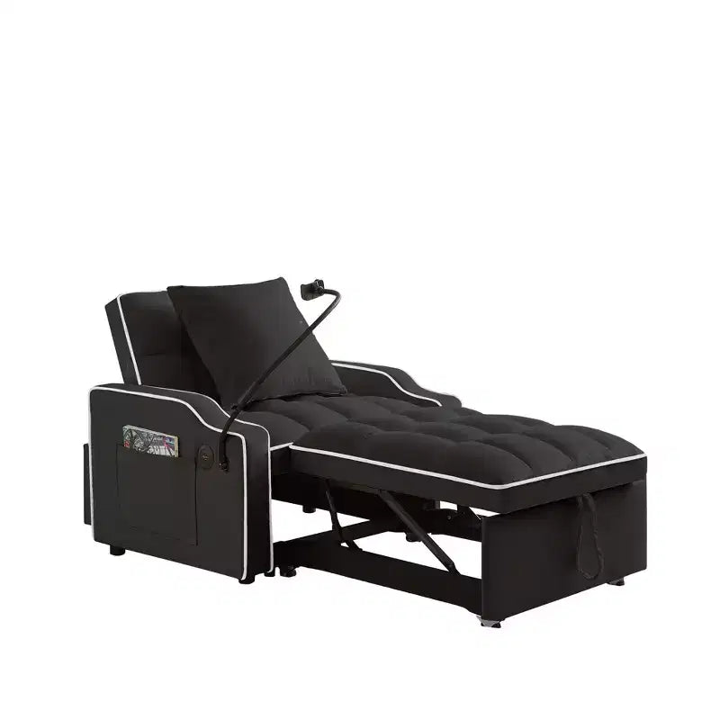 Sillón sofá convertible 3 en 1, sillón cama con respaldo ajustable, soporte para teléfono, USB y Type-C