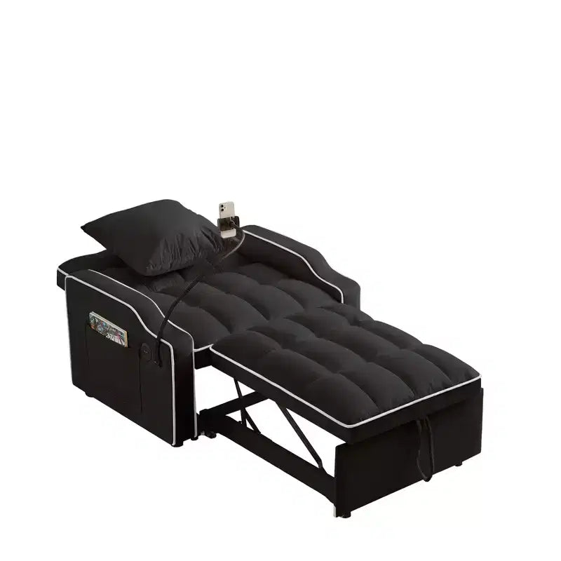 Sillón sofá convertible 3 en 1, sillón cama con respaldo ajustable, soporte para teléfono, USB y Type-C