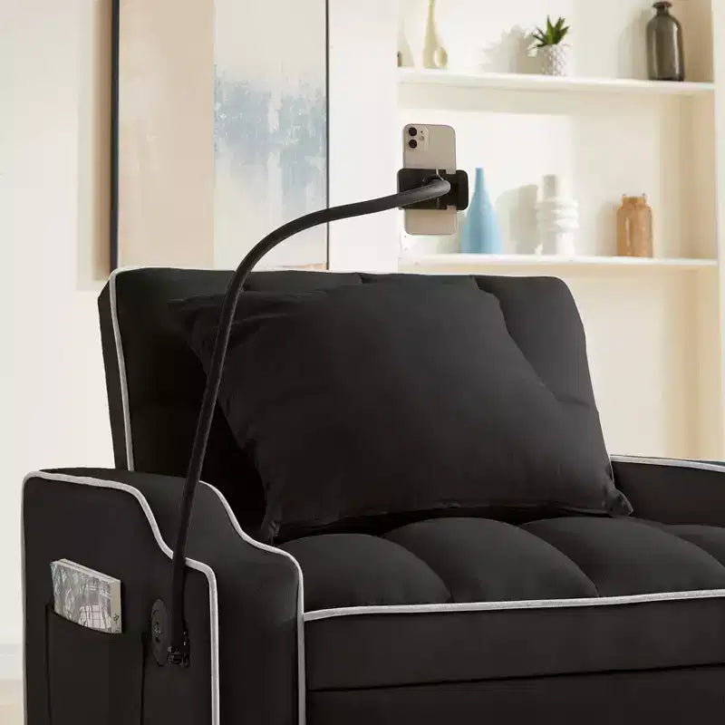 Sillón sofá convertible 3 en 1, sillón cama con respaldo ajustable, soporte para teléfono, USB y Type-C