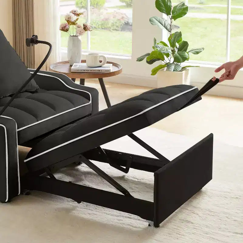 Sillón sofá convertible 3 en 1, sillón cama con respaldo ajustable, soporte para teléfono, USB y Type-C