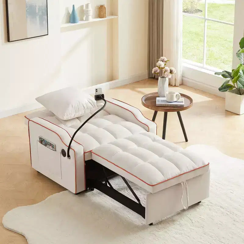 3-in-1-Schlafsessel, Schlafsofa mit verstellbarer Rückenlehne, Handyhalterung, USB- und Type-C-Anschluss