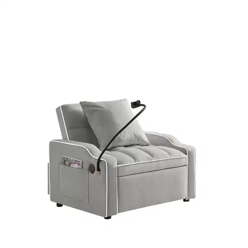 Sillón sofá convertible 3 en 1, sillón cama con respaldo ajustable, soporte para teléfono, USB y Type-C