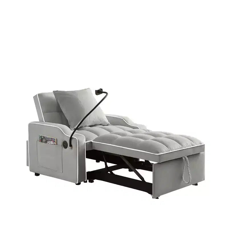 Sillón sofá convertible 3 en 1, sillón cama con respaldo ajustable, soporte para teléfono, USB y Type-C