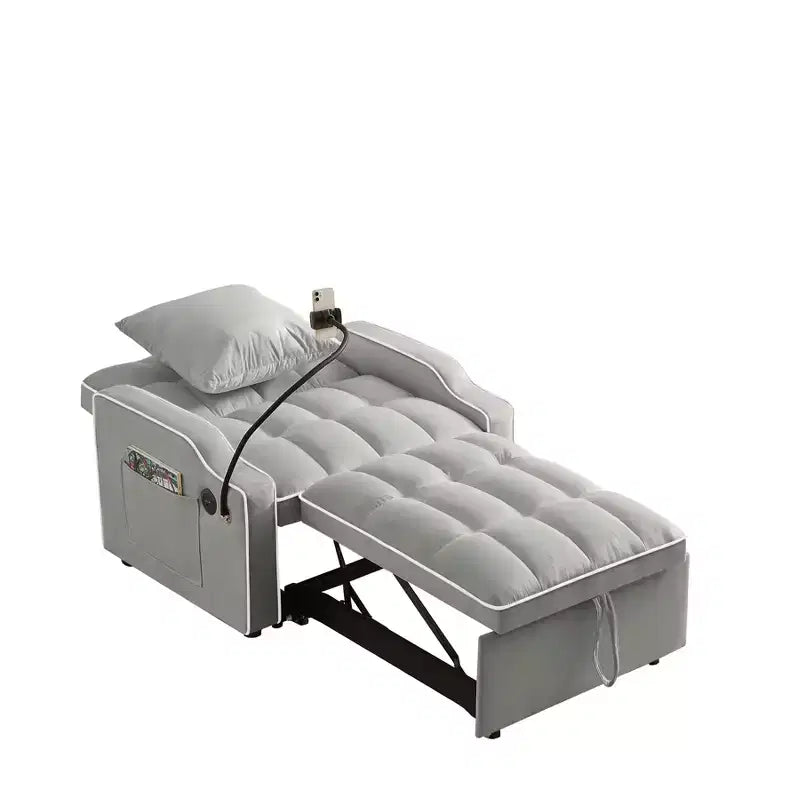 Sillón sofá convertible 3 en 1, sillón cama con respaldo ajustable, soporte para teléfono, USB y Type-C