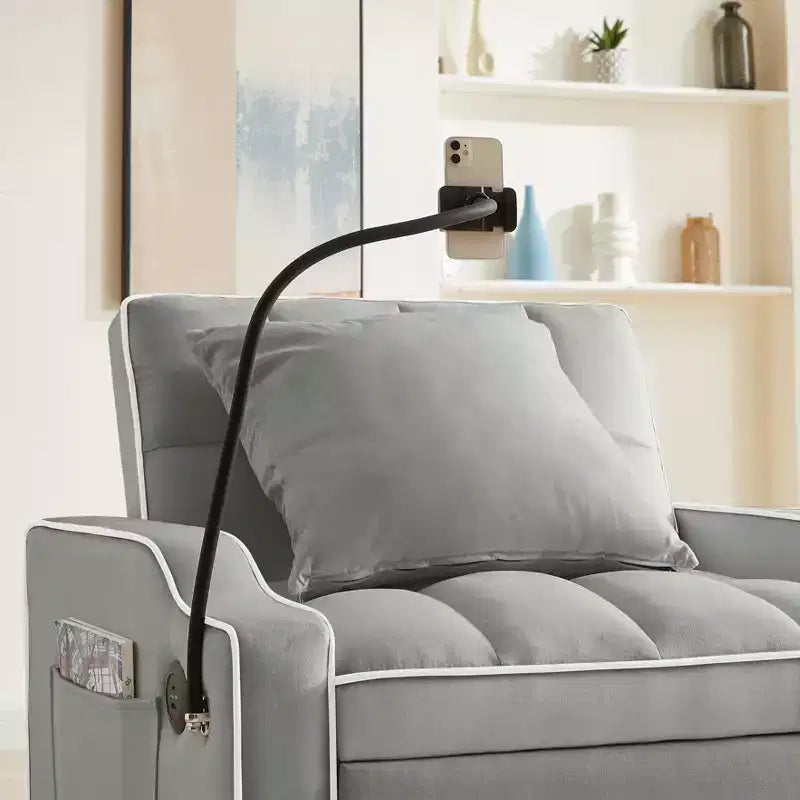 Sillón sofá convertible 3 en 1, sillón cama con respaldo ajustable, soporte para teléfono, USB y Type-C