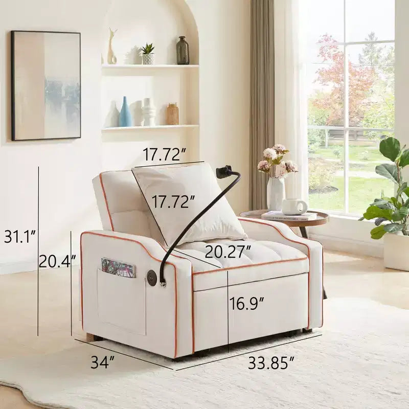 3-in-1-Schlafsessel, Schlafsofa mit verstellbarer Rückenlehne, Handyhalterung, USB- und Type-C-Anschluss