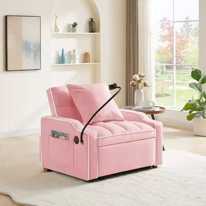 Sillón sofá convertible 3 en 1, sillón cama con respaldo ajustable, soporte para teléfono, USB y Type-C
