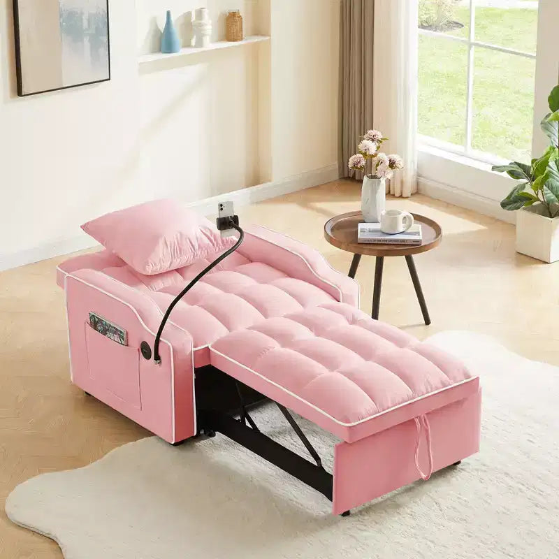 Sillón sofá convertible 3 en 1, sillón cama con respaldo ajustable, soporte para teléfono, USB y Type-C