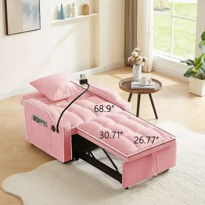 Sillón sofá convertible 3 en 1, sillón cama con respaldo ajustable, soporte para teléfono, USB y Type-C