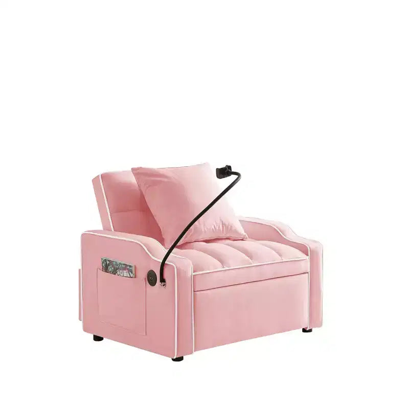 Sillón sofá convertible 3 en 1, sillón cama con respaldo ajustable, soporte para teléfono, USB y Type-C