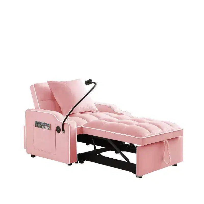 Sillón sofá convertible 3 en 1, sillón cama con respaldo ajustable, soporte para teléfono, USB y Type-C