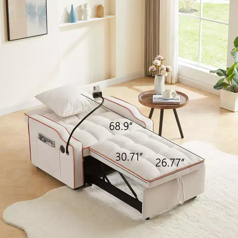Sillón sofá convertible 3 en 1, sillón cama con respaldo ajustable, soporte para teléfono, USB y Type-C