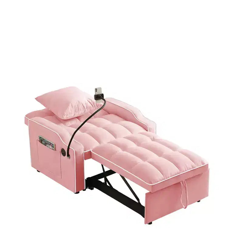 Sillón sofá convertible 3 en 1, sillón cama con respaldo ajustable, soporte para teléfono, USB y Type-C