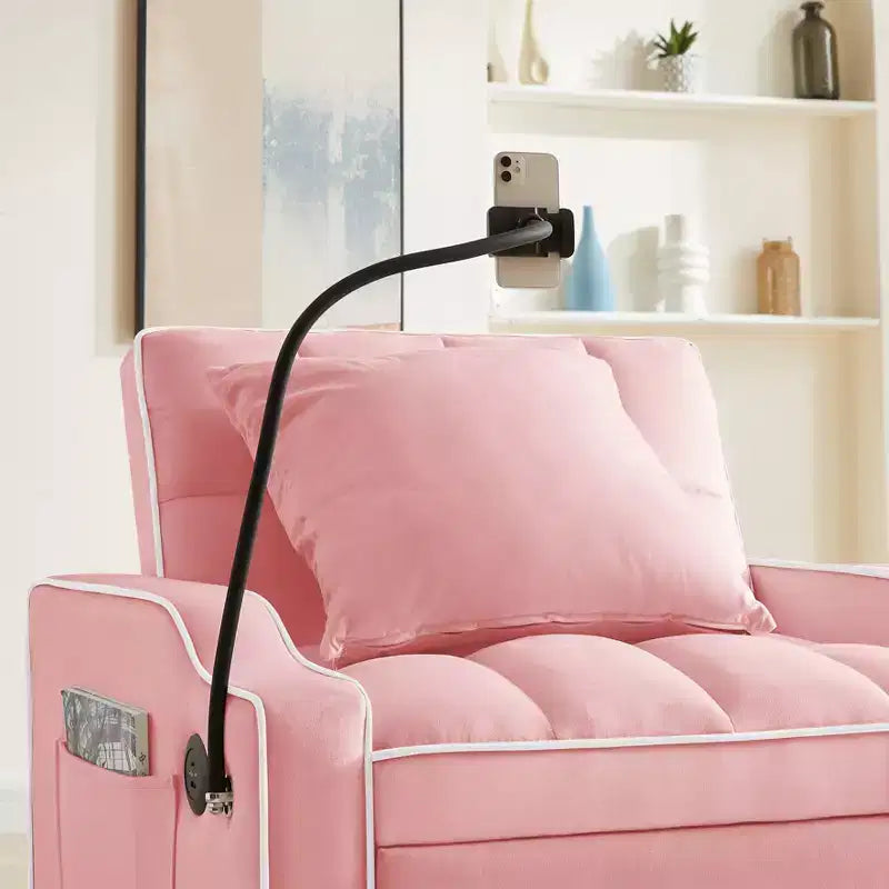 Sillón sofá convertible 3 en 1, sillón cama con respaldo ajustable, soporte para teléfono, USB y Type-C