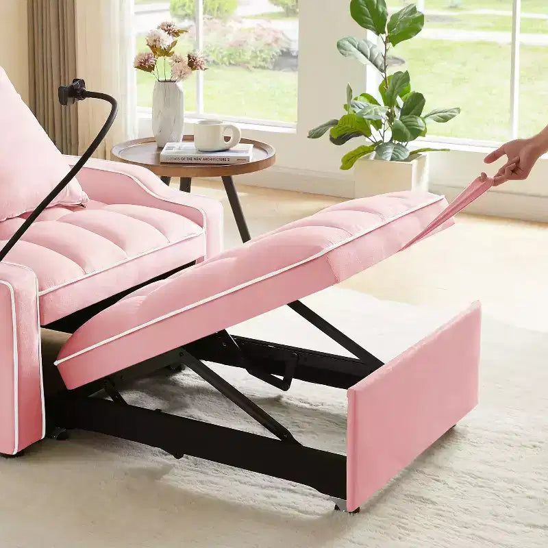 Sillón sofá convertible 3 en 1, sillón cama con respaldo ajustable, soporte para teléfono, USB y Type-C