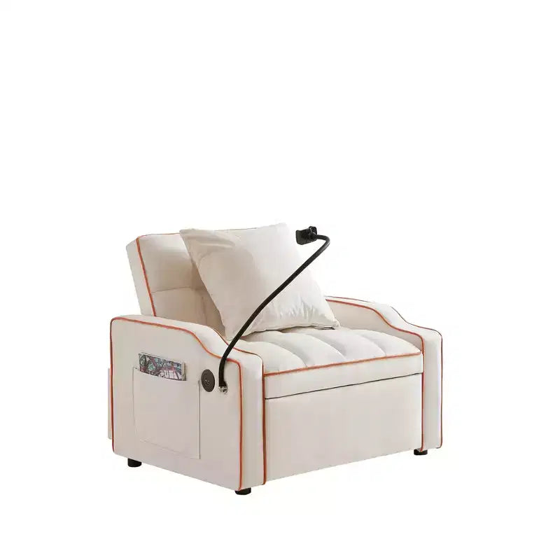 Sillón sofá convertible 3 en 1, sillón cama con respaldo ajustable, soporte para teléfono, USB y Type-C