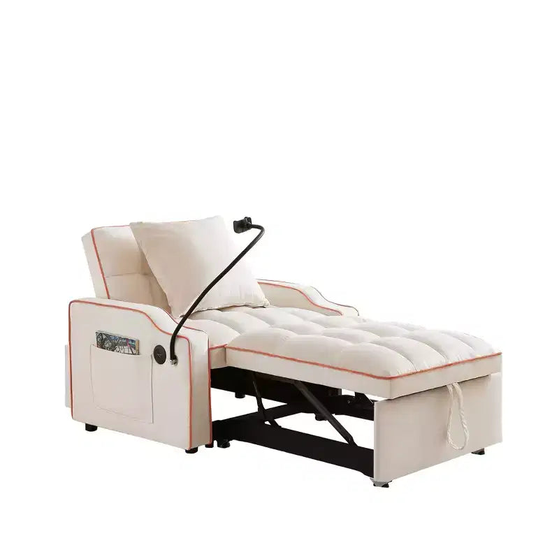 Sillón sofá convertible 3 en 1, sillón cama con respaldo ajustable, soporte para teléfono, USB y Type-C