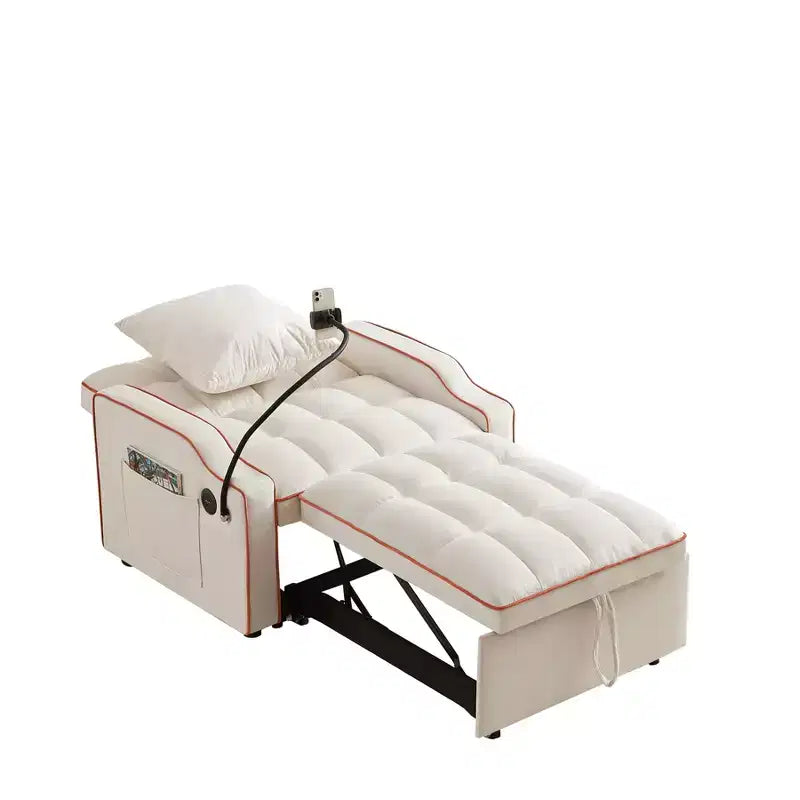 Sillón sofá convertible 3 en 1, sillón cama con respaldo ajustable, soporte para teléfono, USB y Type-C