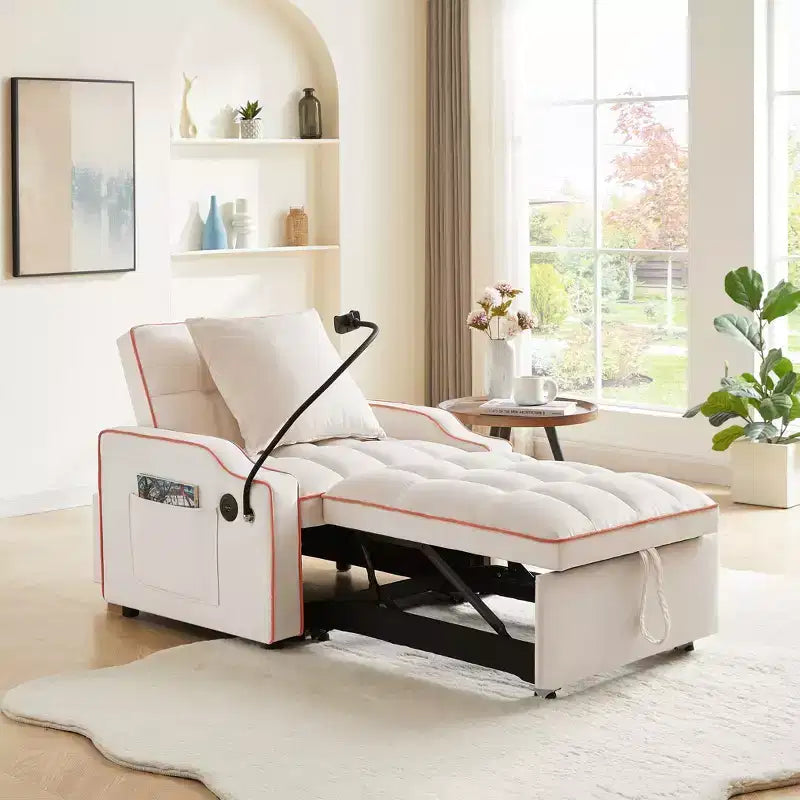 3 in 1 Convertible Sofa Chair, Sleeper Sofa Chair Bed with Adjustable Backrest, Phone Holder, USB &amp; Type-C - ModernLuxe