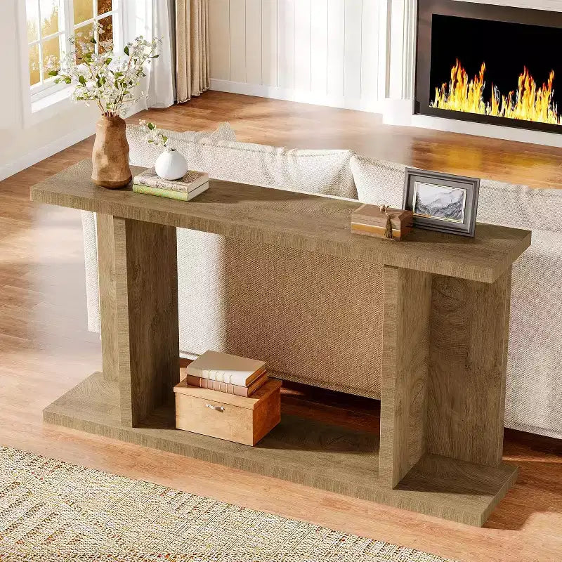 Table console longue de 55, étroite table de canapé en bois à placer derrière le canapé, meuble d’entrée de style ferme pour le salon et le couloir