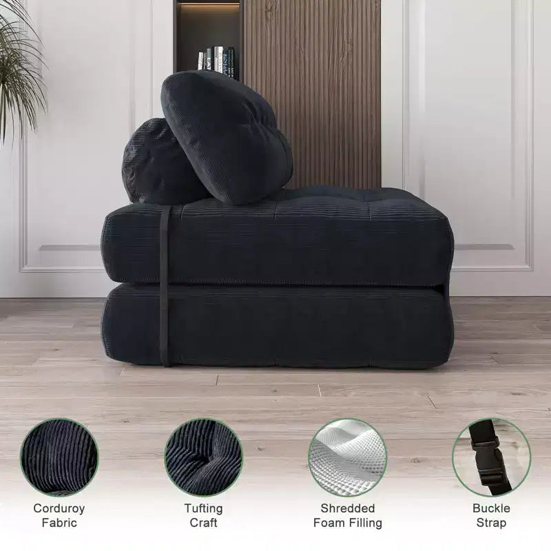 Sofá cama plegable de pana completa, sillón cama convertible para el suelo con cojín y soporte para la espalda