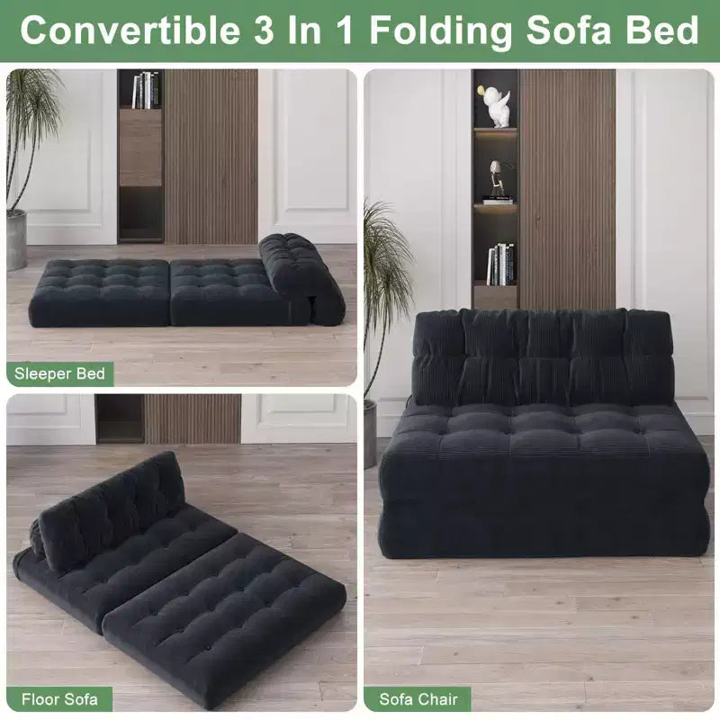 Sofá cama plegable de pana completa, sillón cama convertible para el suelo con cojín y soporte para la espalda