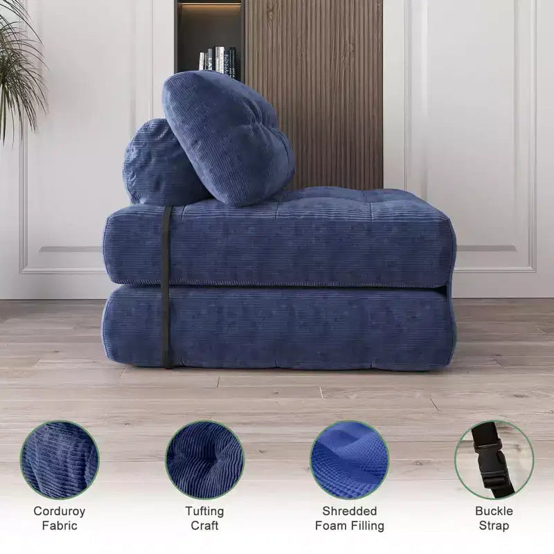 Sofá cama plegable de pana completa, sillón cama convertible para el suelo con cojín y soporte para la espalda
