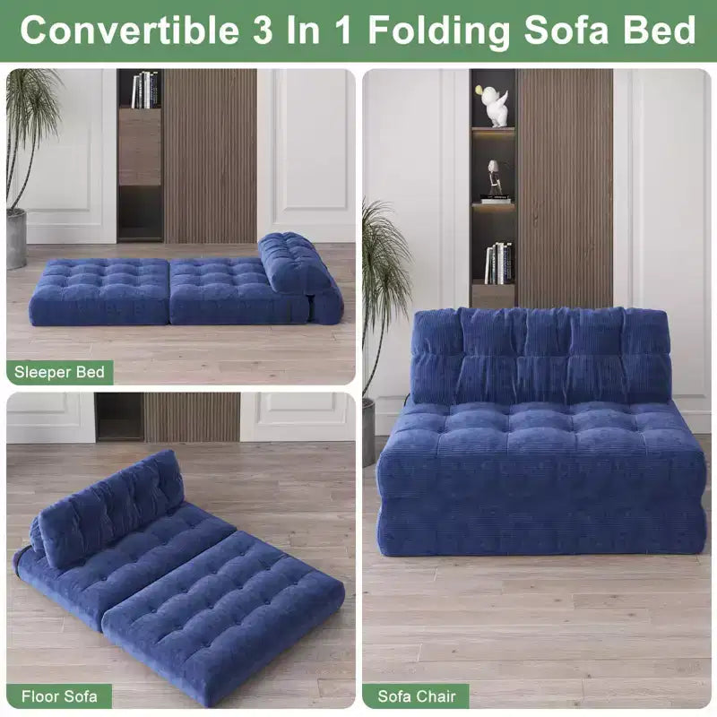 Sofá cama plegable de pana completa, sillón cama convertible para el suelo con cojín y soporte para la espalda