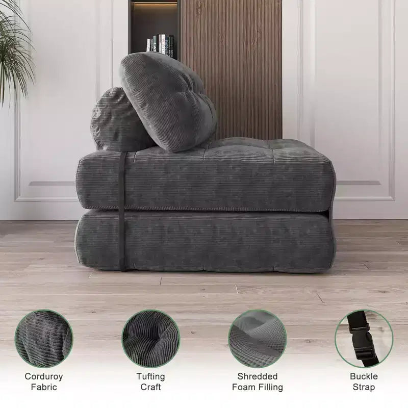 Sofá cama plegable de pana completa, sillón cama convertible para el suelo con cojín y soporte para la espalda