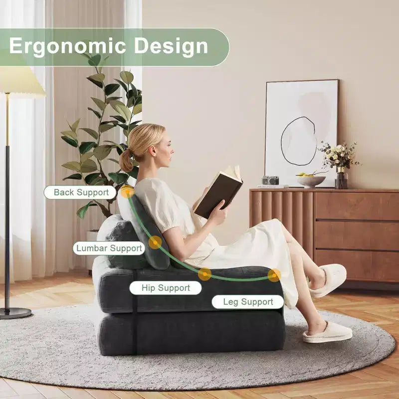 Sofá cama plegable de pana completa, sillón cama convertible para el suelo con cojín y soporte para la espalda