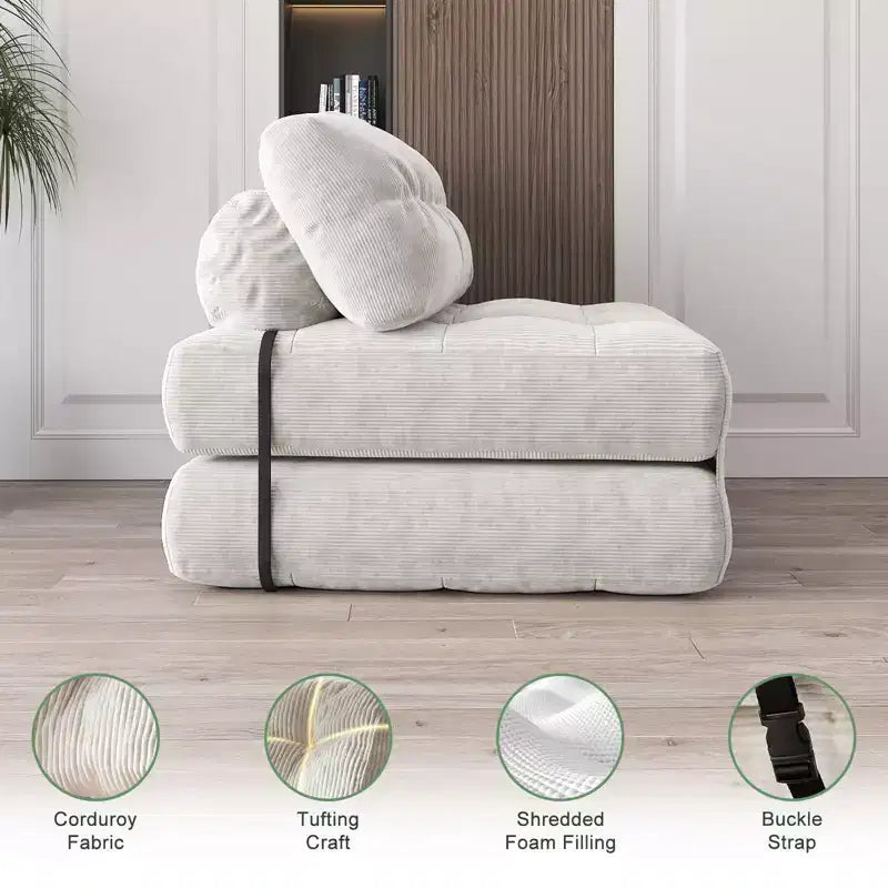 Sofá cama plegable de pana completa, sillón cama convertible para el suelo con cojín y soporte para la espalda