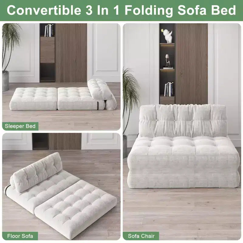 Sofá cama plegable de pana completa, sillón cama convertible para el suelo con cojín y soporte para la espalda
