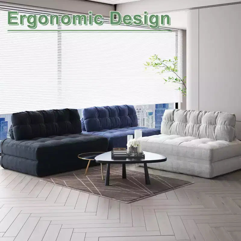 Vollständig mit Cord bezogenes Klappsofa-Bett-Futon, umwandelbarer Bodensessel mit Kissen und Rückenstütze