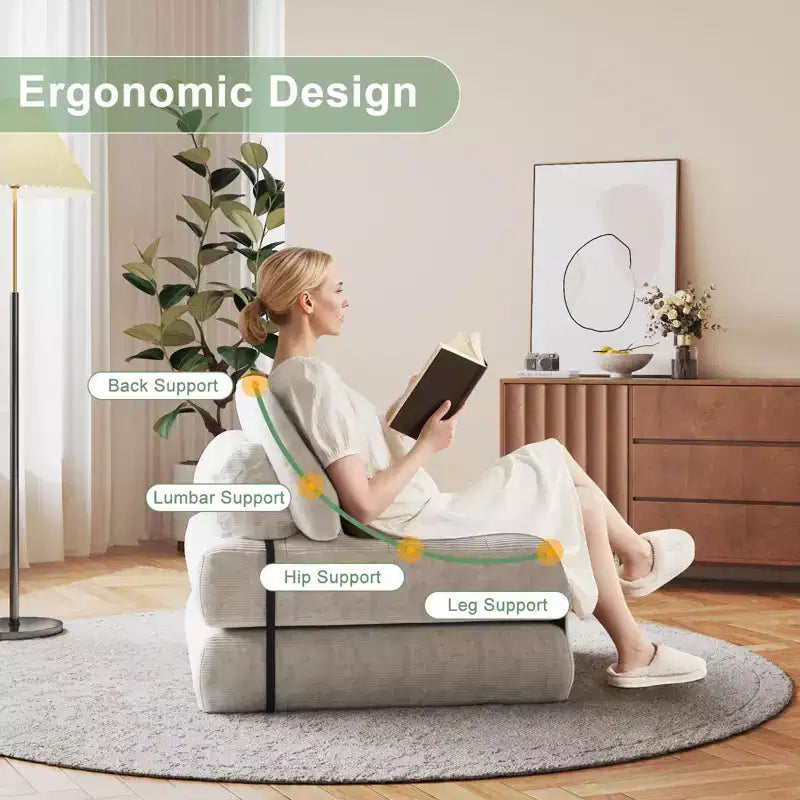 Sofá cama plegable de pana completa, sillón cama convertible para el suelo con cojín y soporte para la espalda