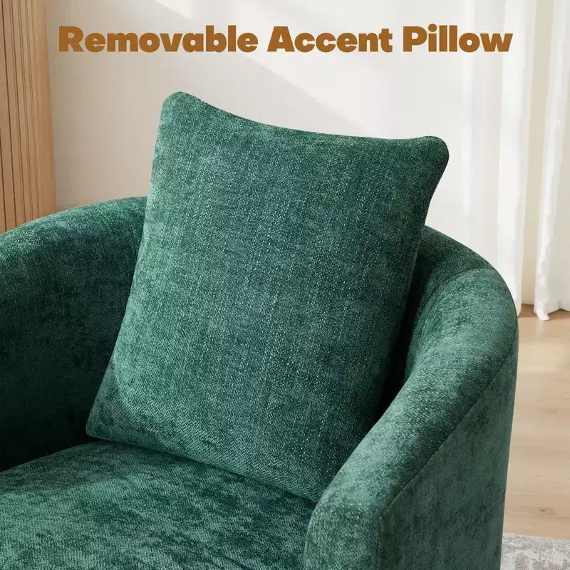 Sillón decorativo giratorio completamente ensamblado, sillón tipo barril tapizado en chenilla con cojín, acogedor sillón individual para leer en la sala de estar