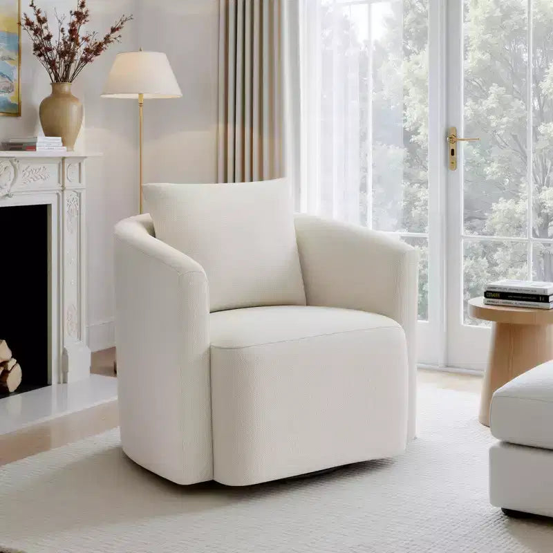 Sillón decorativo giratorio completamente ensamblado, sillón tipo barril tapizado en chenilla con cojín, acogedor sillón individual para leer en la sala de estar