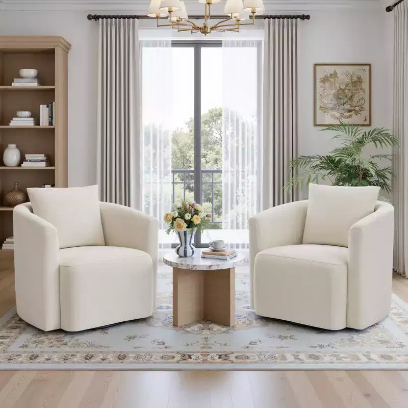 Sillón decorativo giratorio completamente ensamblado, sillón tipo barril tapizado en chenilla con cojín, acogedor sillón individual para leer en la sala de estar