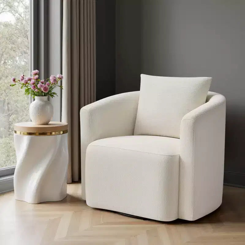 Sillón decorativo giratorio completamente ensamblado, sillón tipo barril tapizado en chenilla con cojín, acogedor sillón individual para leer en la sala de estar