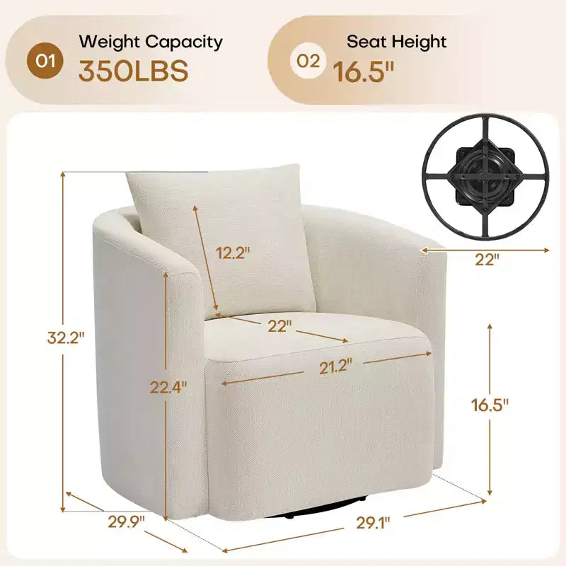 Sillón decorativo giratorio completamente ensamblado, sillón tipo barril tapizado en chenilla con cojín, acogedor sillón individual para leer en la sala de estar
