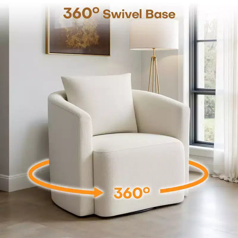 Sillón decorativo giratorio completamente ensamblado, sillón tipo barril tapizado en chenilla con cojín, acogedor sillón individual para leer en la sala de estar