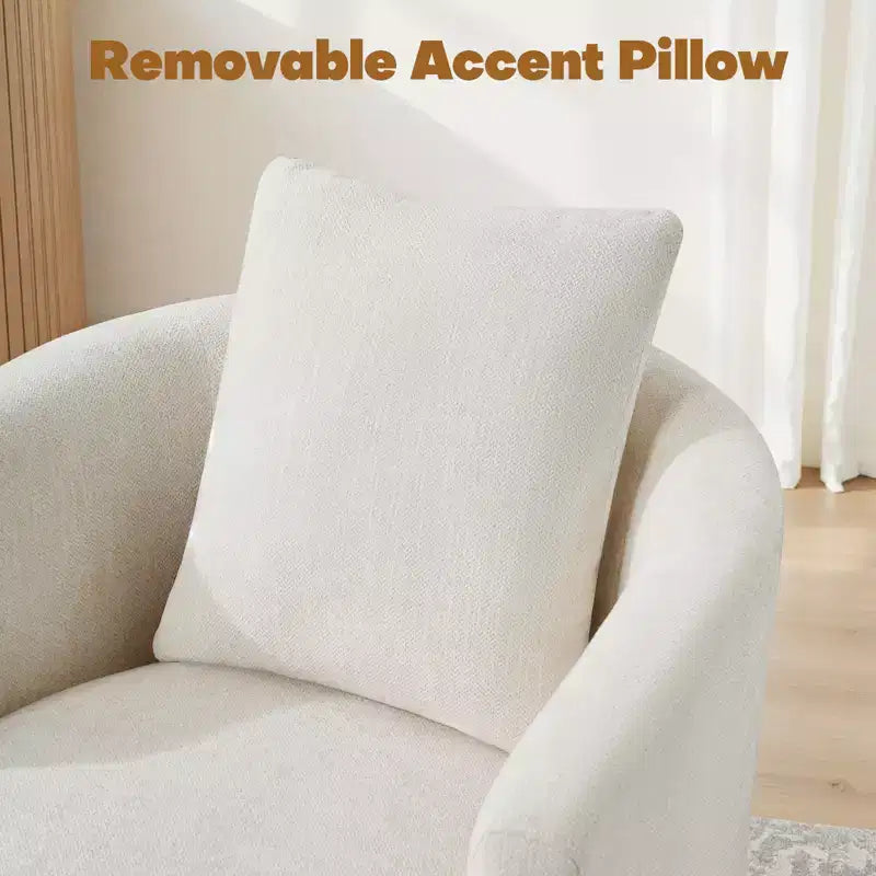 Sillón decorativo giratorio completamente ensamblado, sillón tipo barril tapizado en chenilla con cojín, acogedor sillón individual para leer en la sala de estar